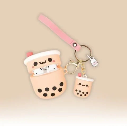 Boba AirPod 3 Case Cute Cover with Keychain,AirPods 3rd Generation Case,  Pink Bubble Boba Tea AirPod Gen 3 Case Cute Silicone Protective AirPods 3rd